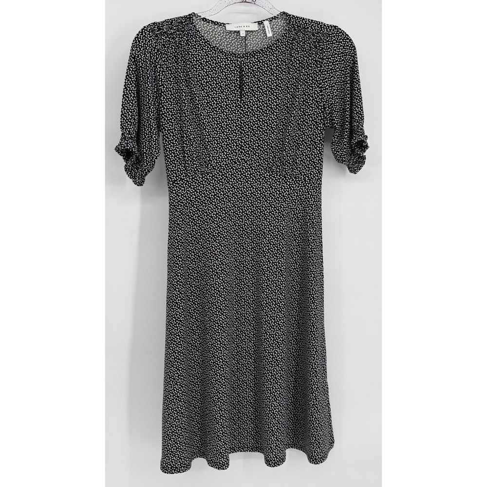 Lark &‎ Ro Womens Black White Micro Print Fit Flare Dress Sz 2